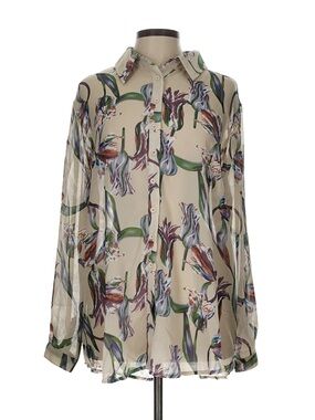 PrettyLittleThing Beige Floral Sheer Button-Up Blouse